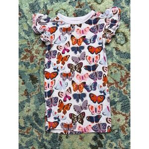 Little Sleepies Butterfly Flutter Sleeve Top Girls 12-18 Months White Ruffle EUC